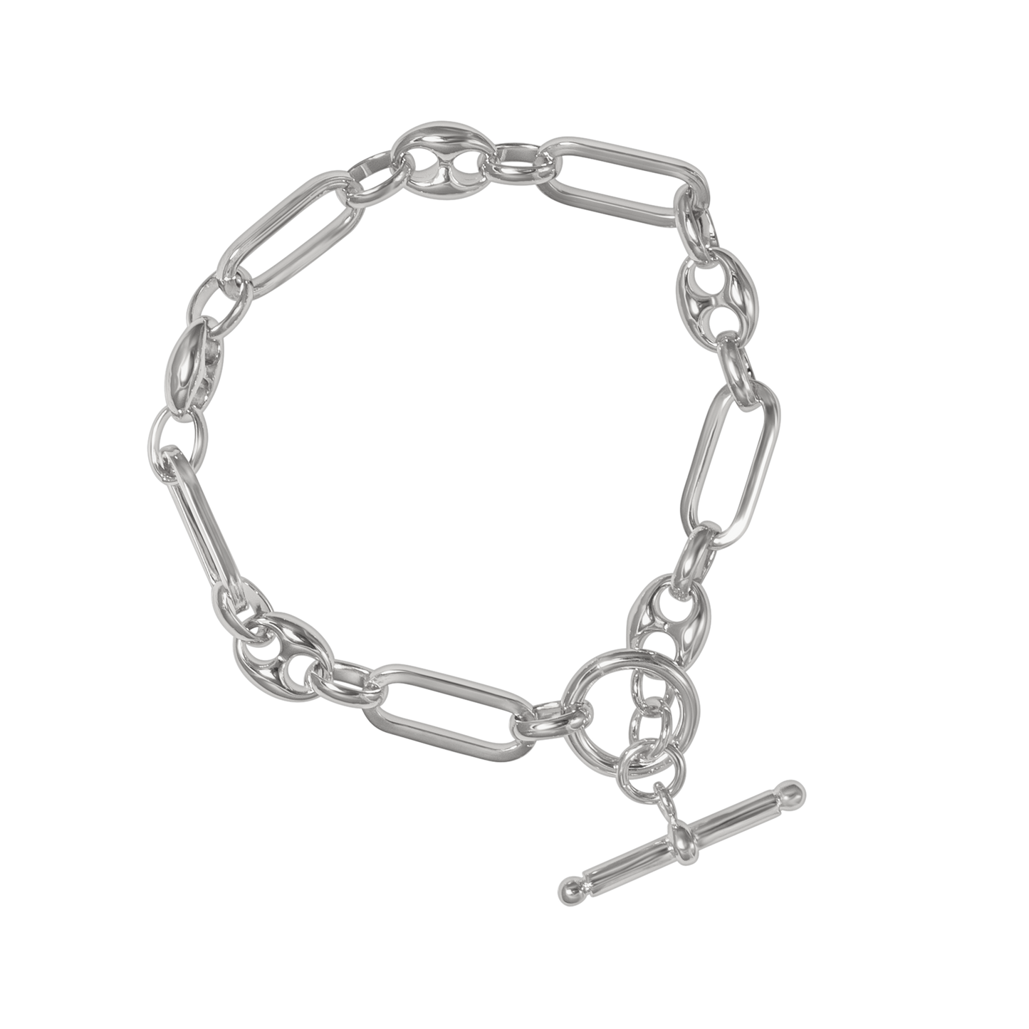 SILVER MIXED LINK T-BAR CHAIN BRACELET