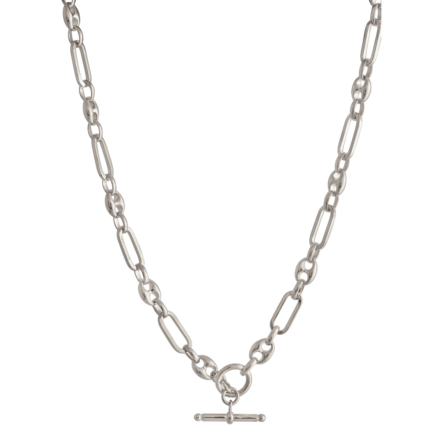 SILVER MIXED LINK T-BAR CHAIN NECKLACE