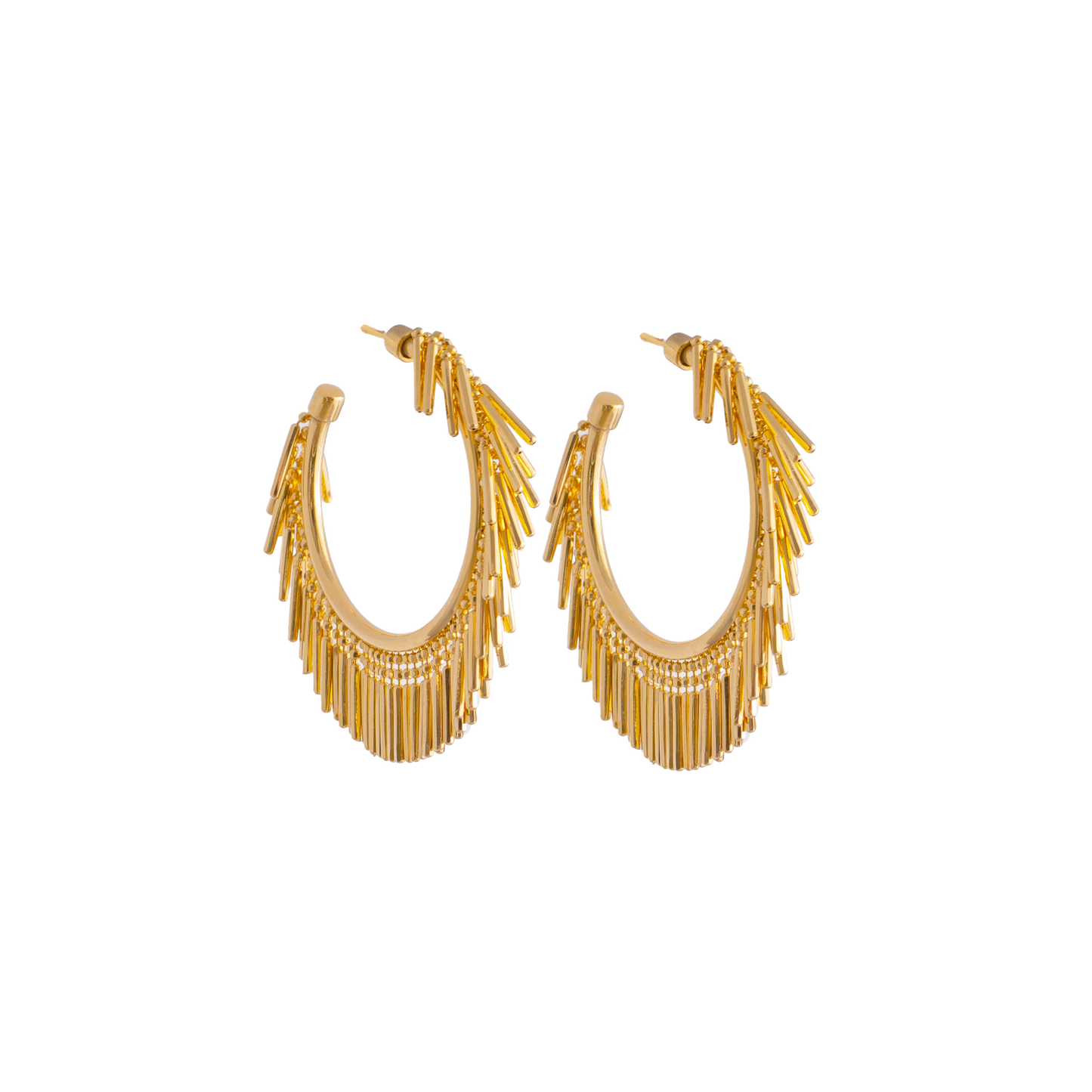 SMALL GOLD TASSEL HOOP EARRINGS