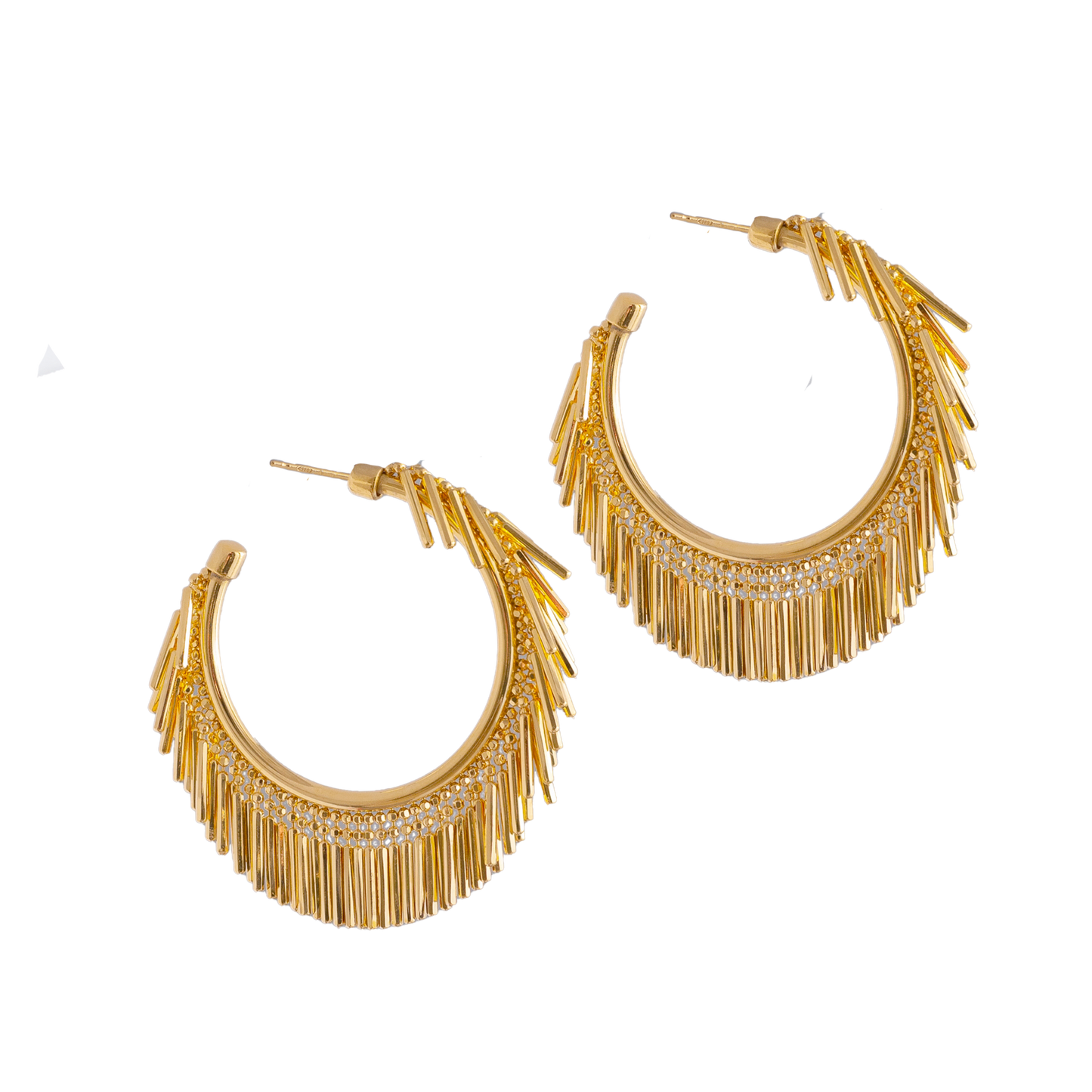 SMALL GOLD TASSEL HOOP EARRINGS