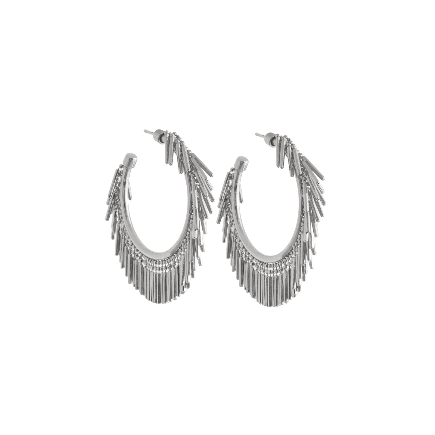 SMALL SILVER TASSEL HOOP EARRINGS