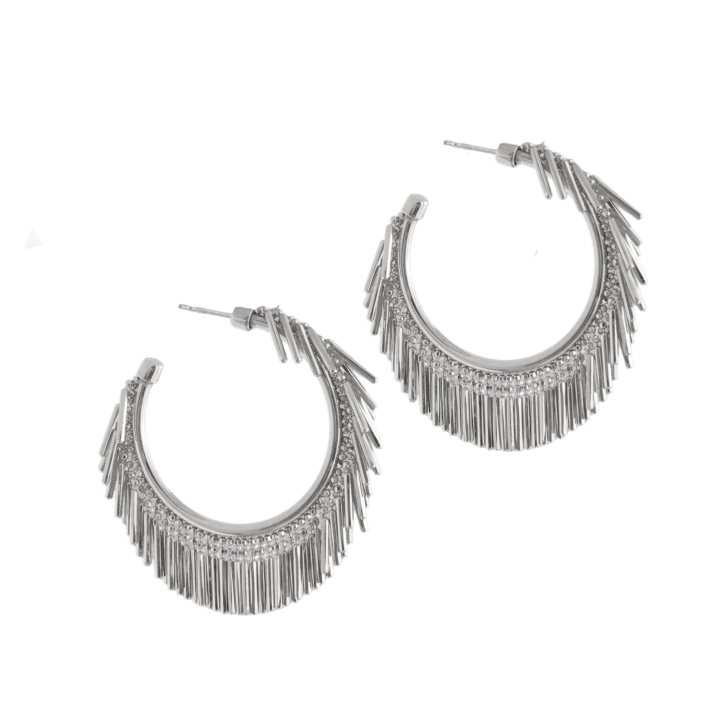 SMALL SILVER TASSEL HOOP EARRINGS