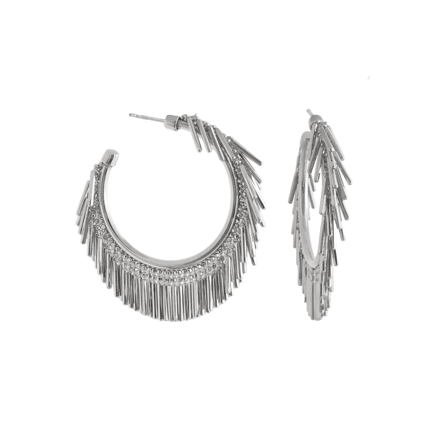 SMALL SILVER TASSEL HOOP EARRINGS