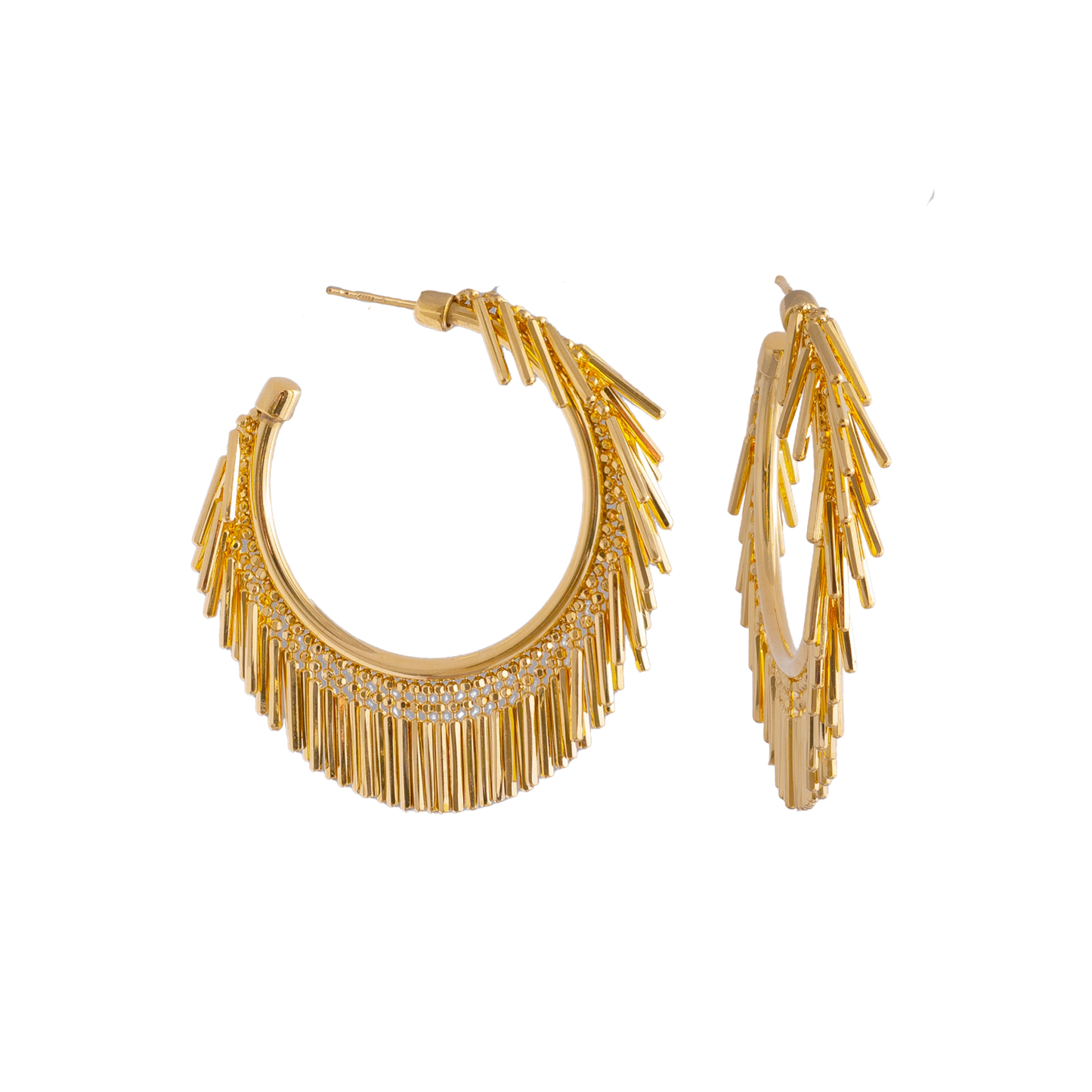 SMALL GOLD TASSEL HOOP EARRINGS