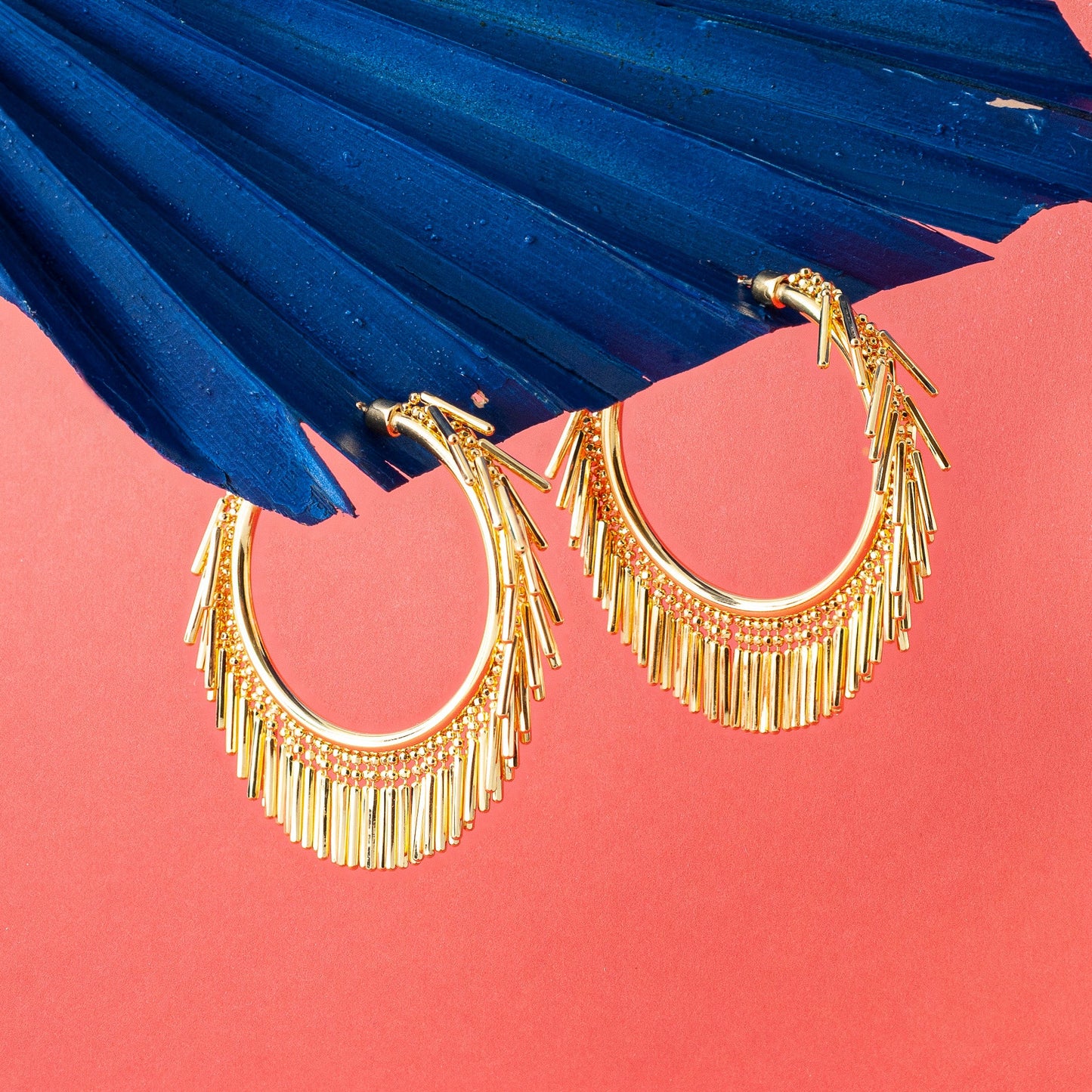 SMALL GOLD TASSEL HOOP EARRINGS