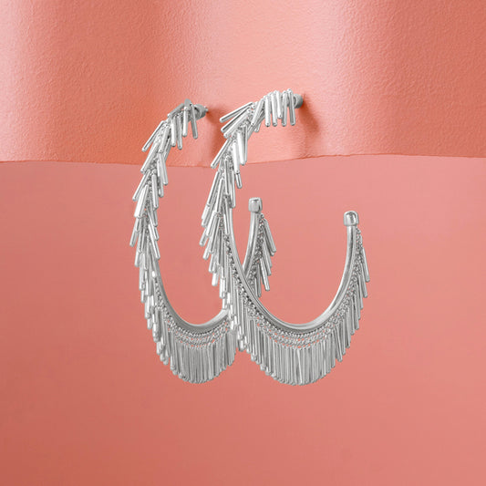 LARGE SILVER TASSEL HOOP EARRINGS