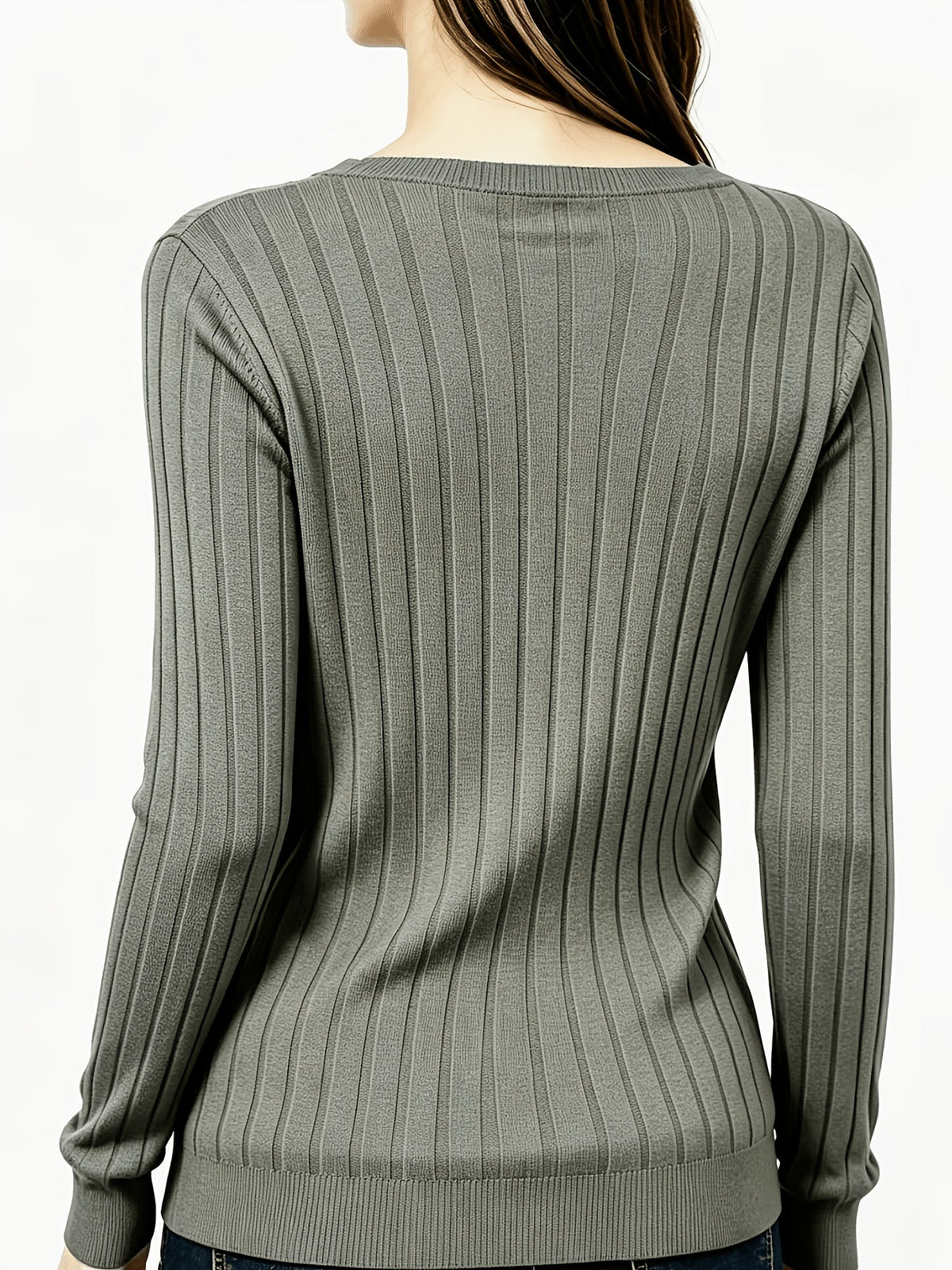 Jersey de canalé cepillado con cuello en V