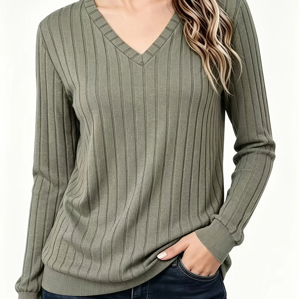 Jersey de canalé cepillado con cuello en V