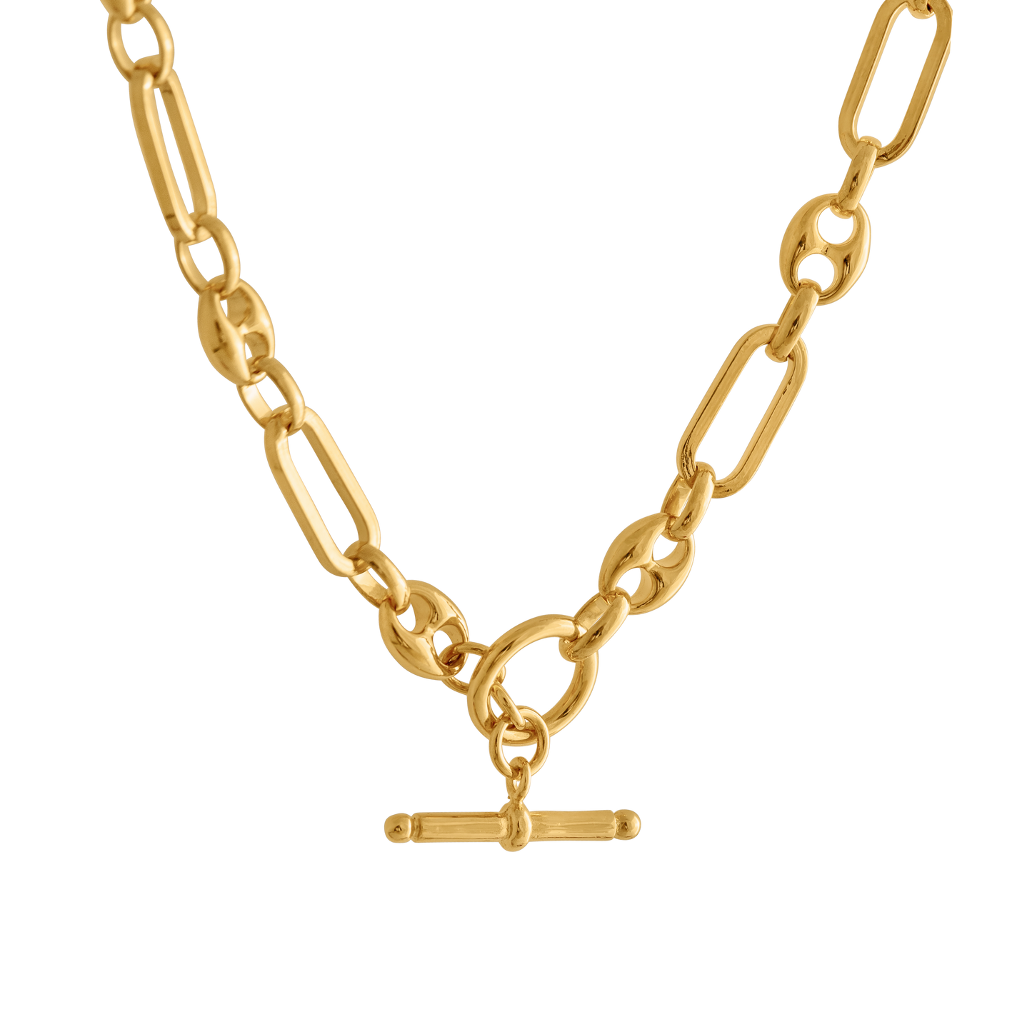 GOLD MIXED LINK T-BAR CHAIN NECKLACE