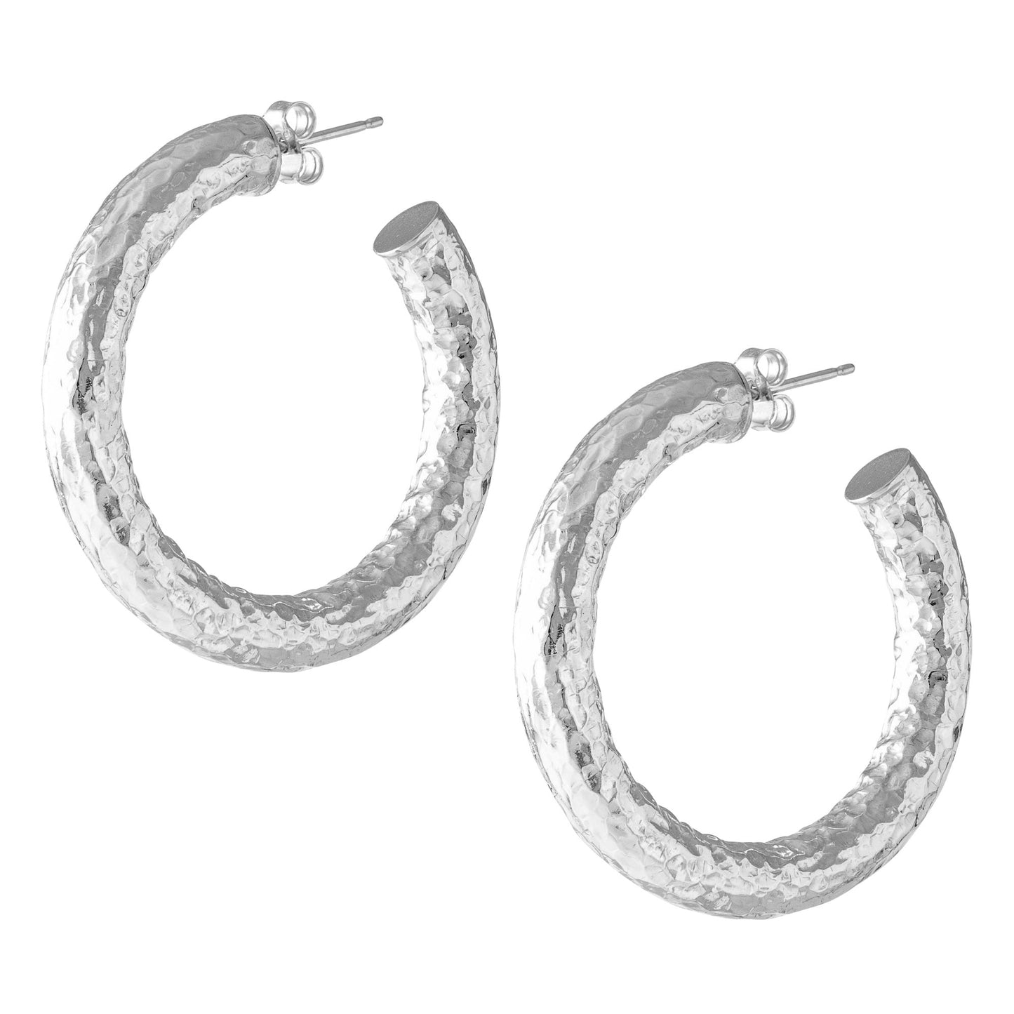 SMALL HAMMERED SILVER HOOP EARRINGS