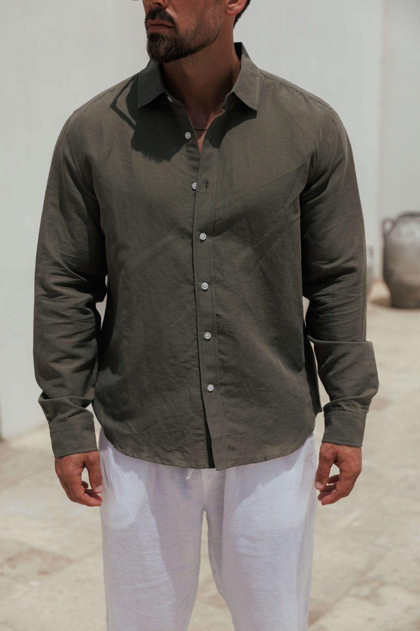 Camisa de Lino Luxe | Verde Oliva Oscuro
