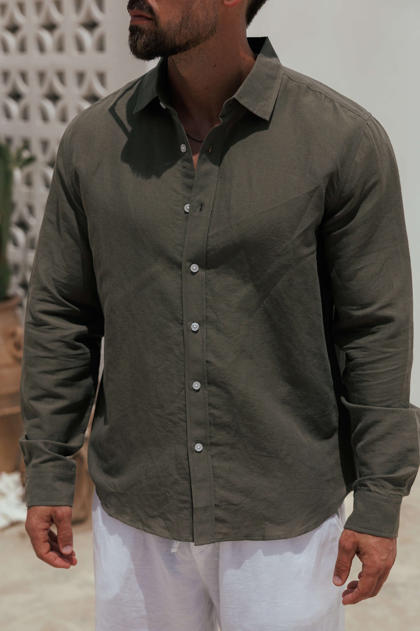Camisa de Lino Luxe | Verde Oliva Oscuro