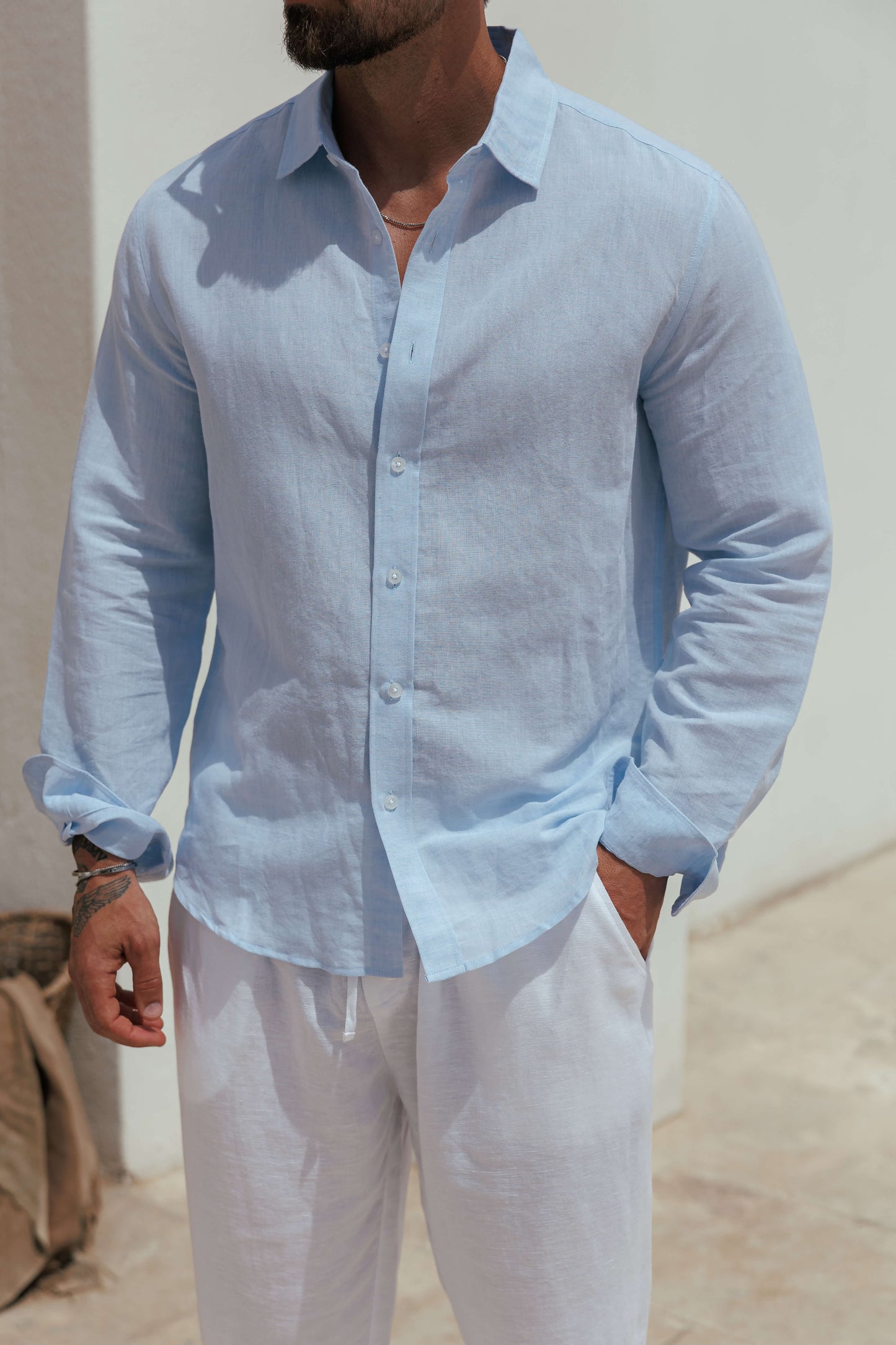 Camisa de Lino Luxe | Azul Claro