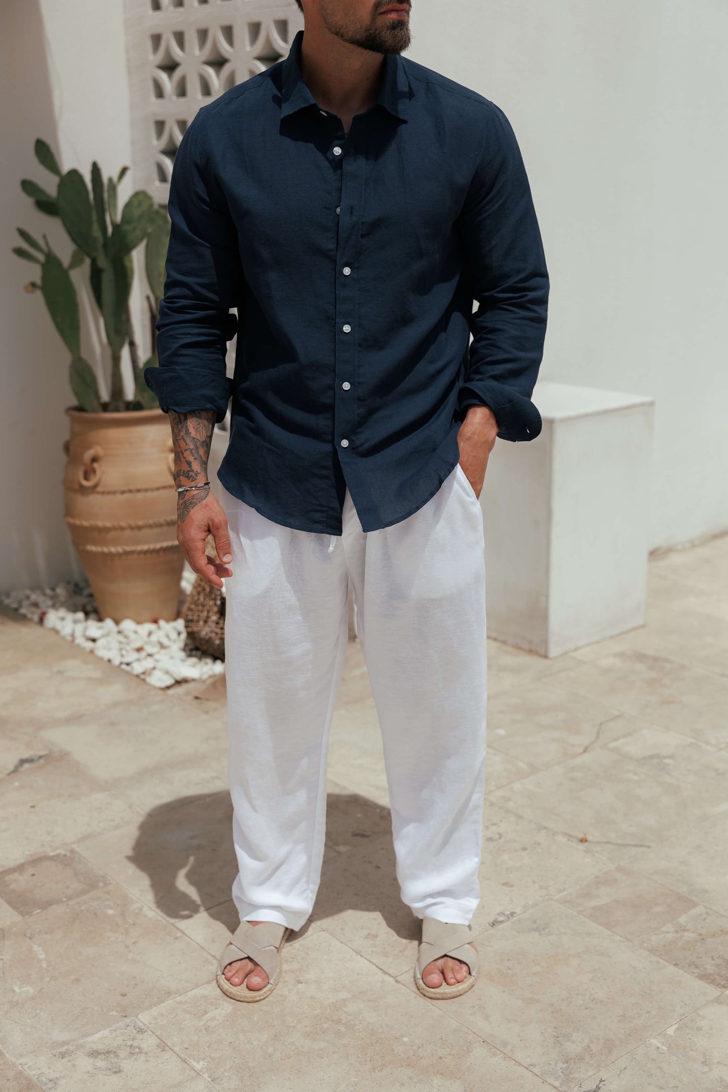 Camisa de Lino Luxe | Azul Marino