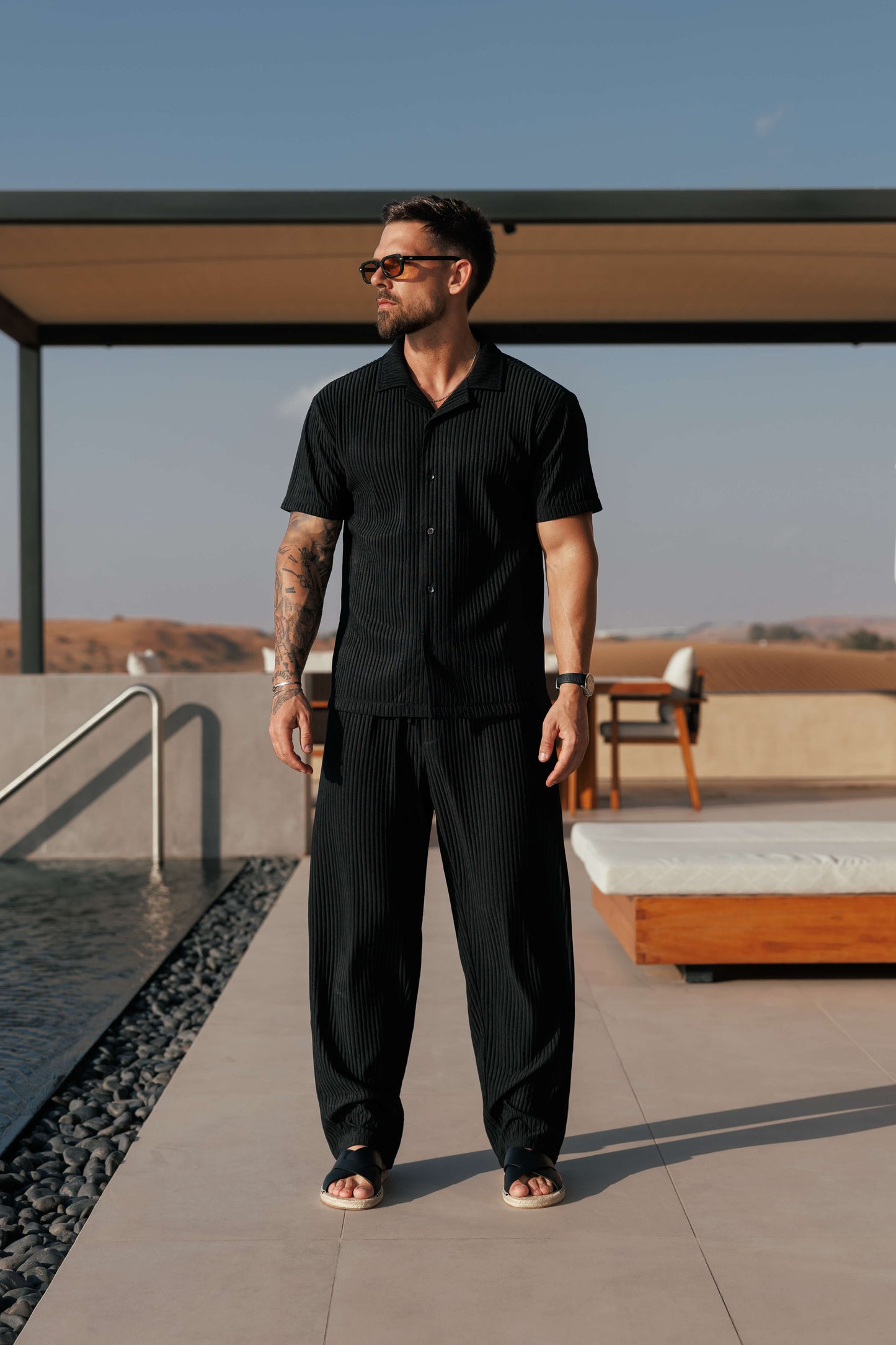 Camisa con Pliegues | Negro