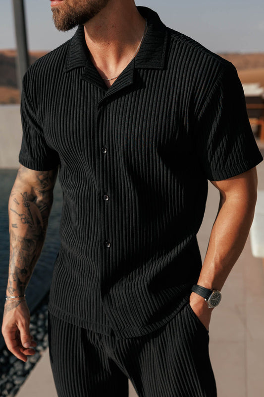 Camisa con Pliegues | Negro