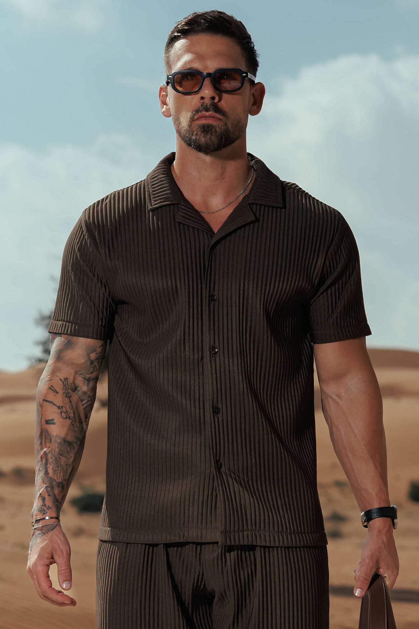 Camisa con Pliegues | Marrón