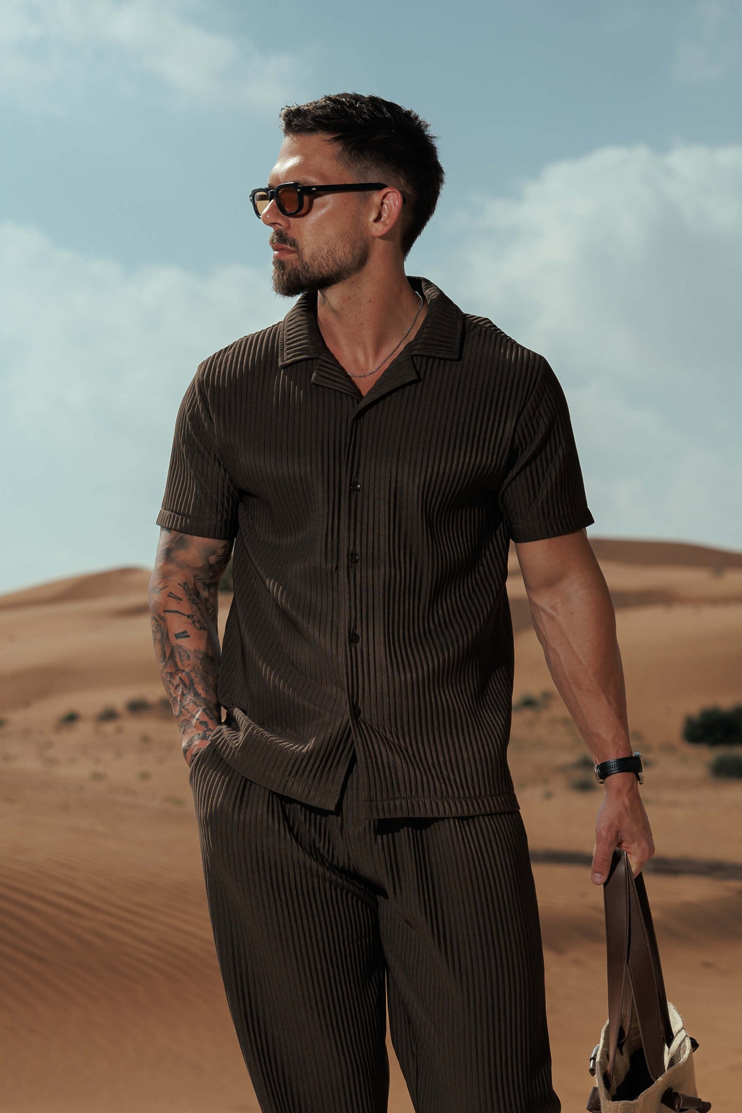 Camisa con Pliegues | Marrón