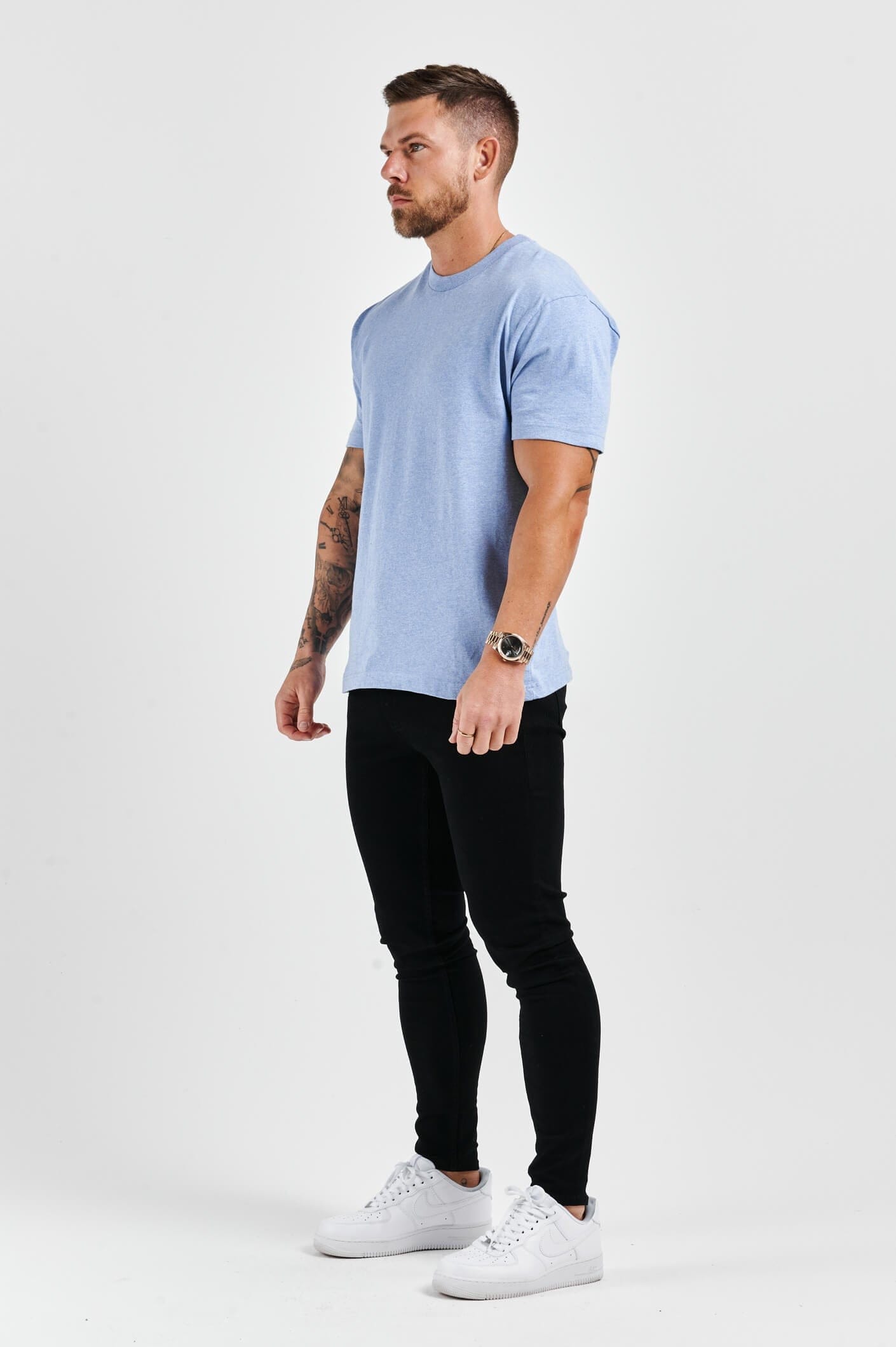 Camiseta Premium Básica | Azul Claro Jaspeado
