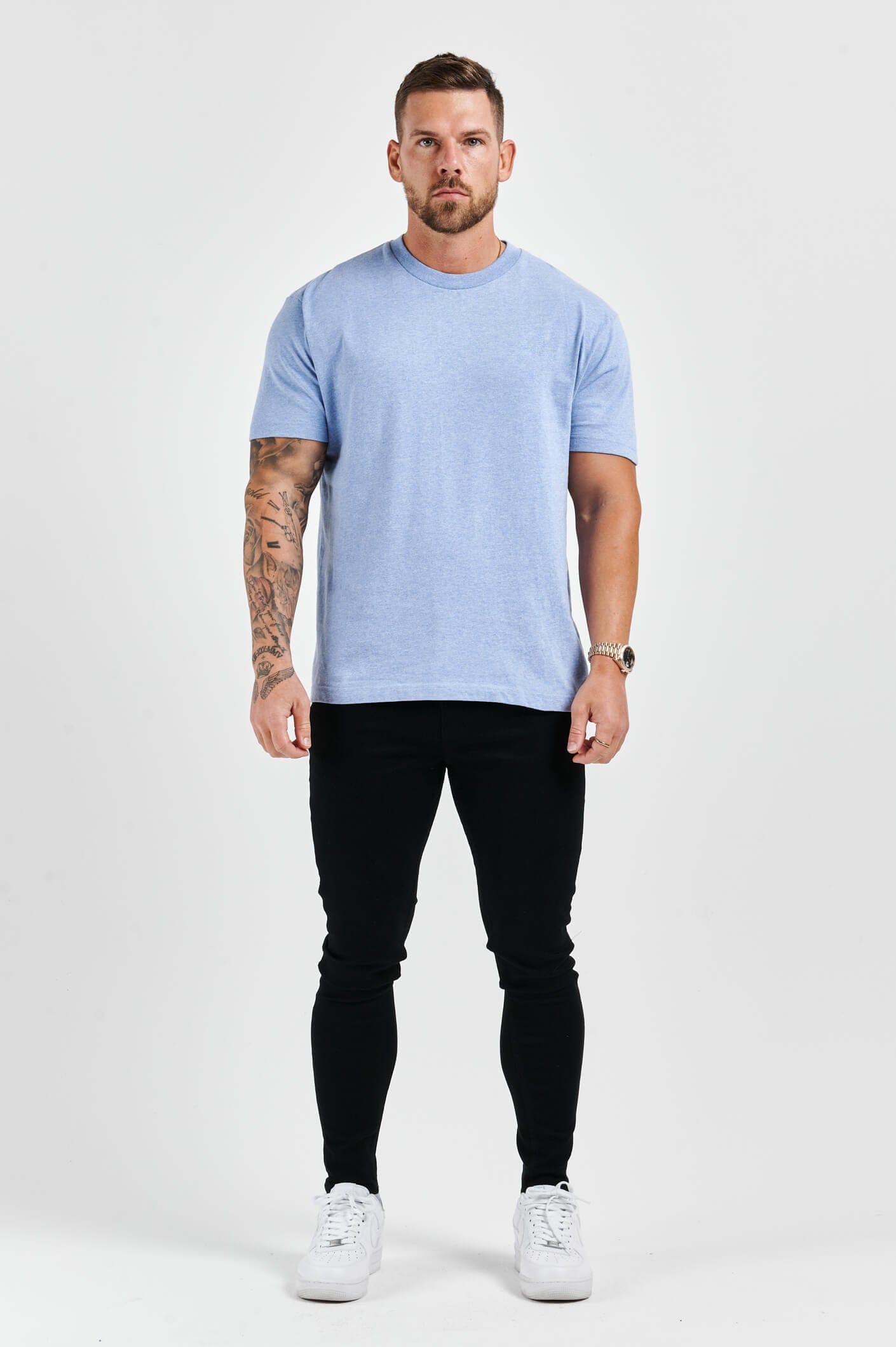 Camiseta Premium Básica | Azul Claro Jaspeado