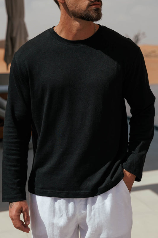 Camiseta de Lino Manga Larga | Negro