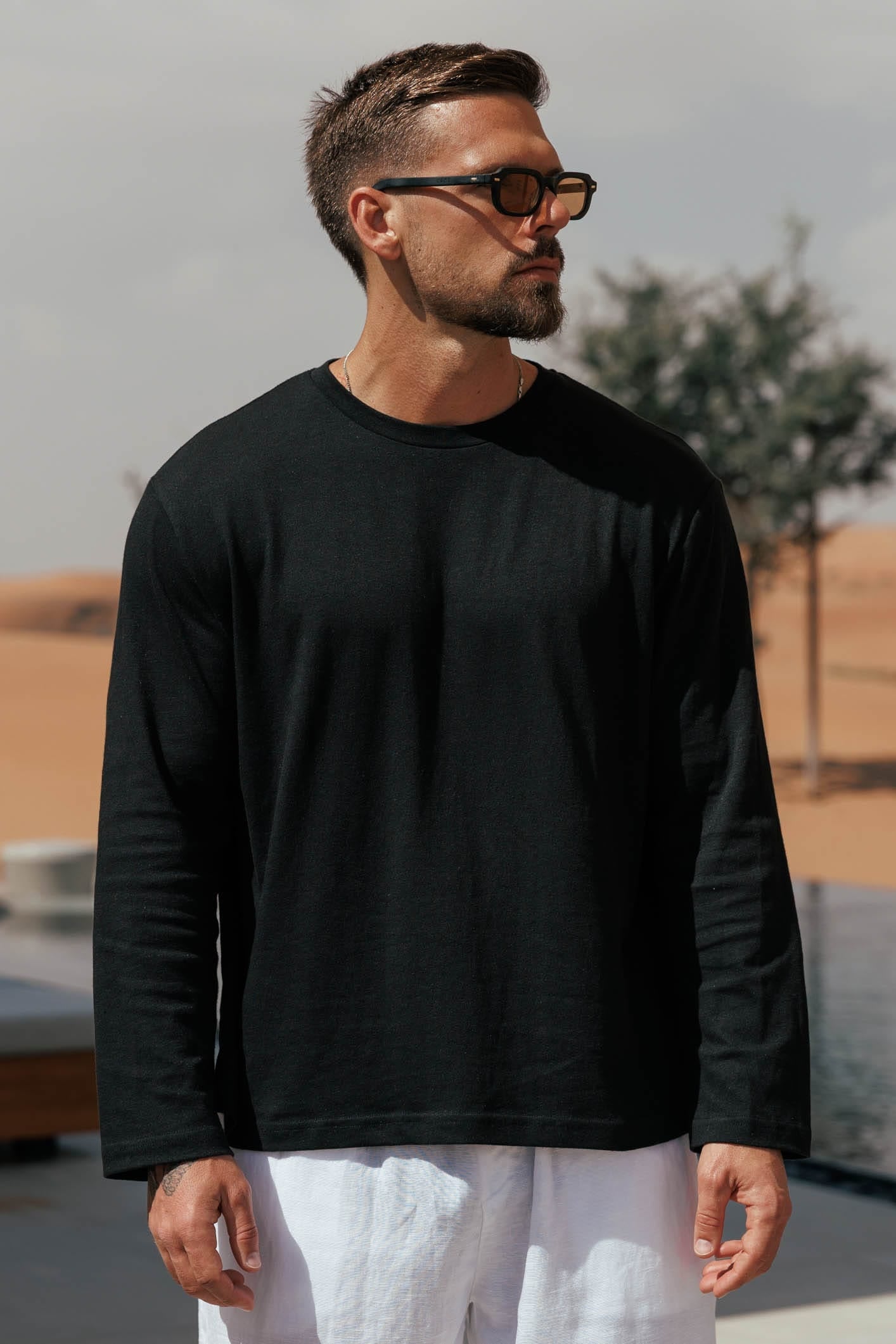 Camiseta de Lino Manga Larga | Negro
