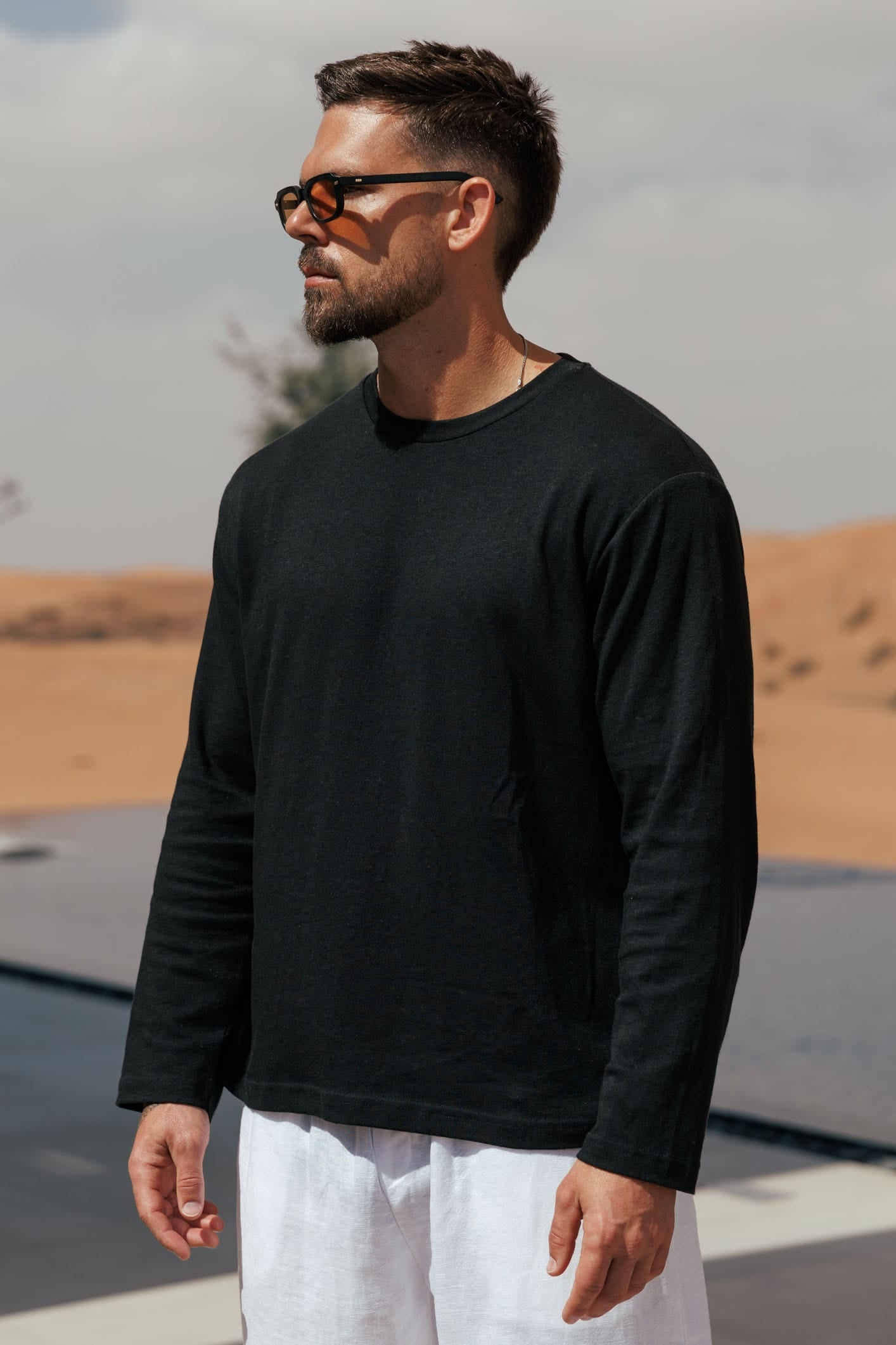 Camiseta de Lino Manga Larga | Negro