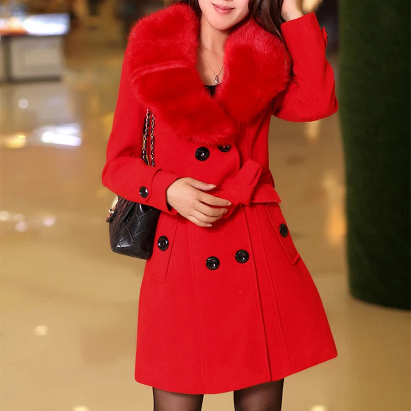 Abrigo de invierno para mujer con botones y bolsillos