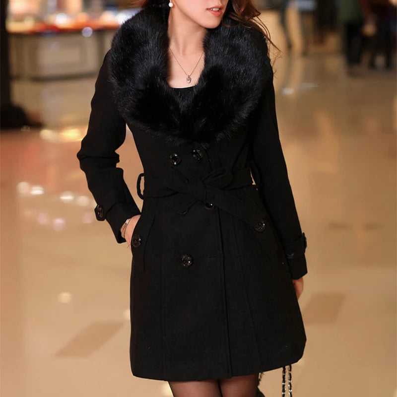 Abrigo de invierno para mujer con botones y bolsillos