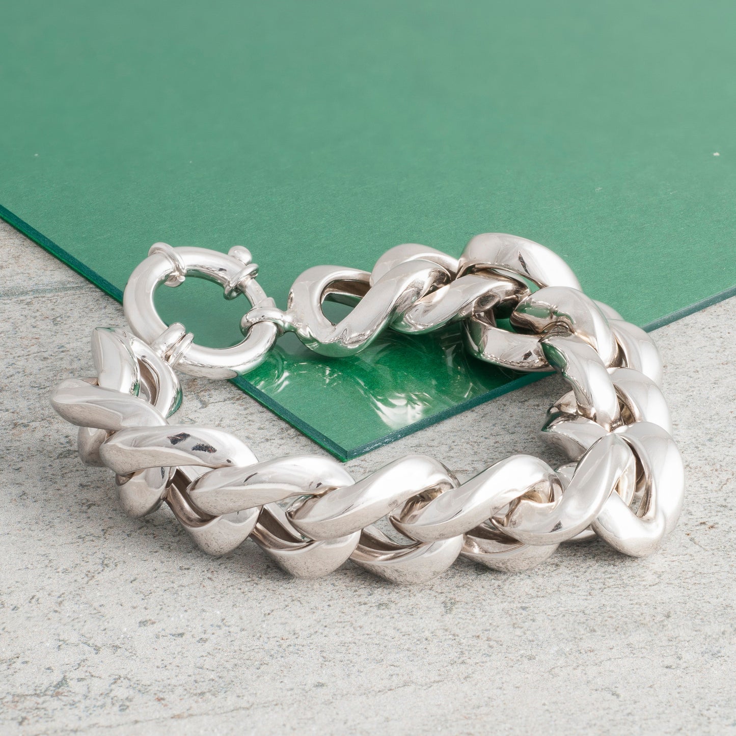 SILVER THICK CURB CHAIN BRACELET