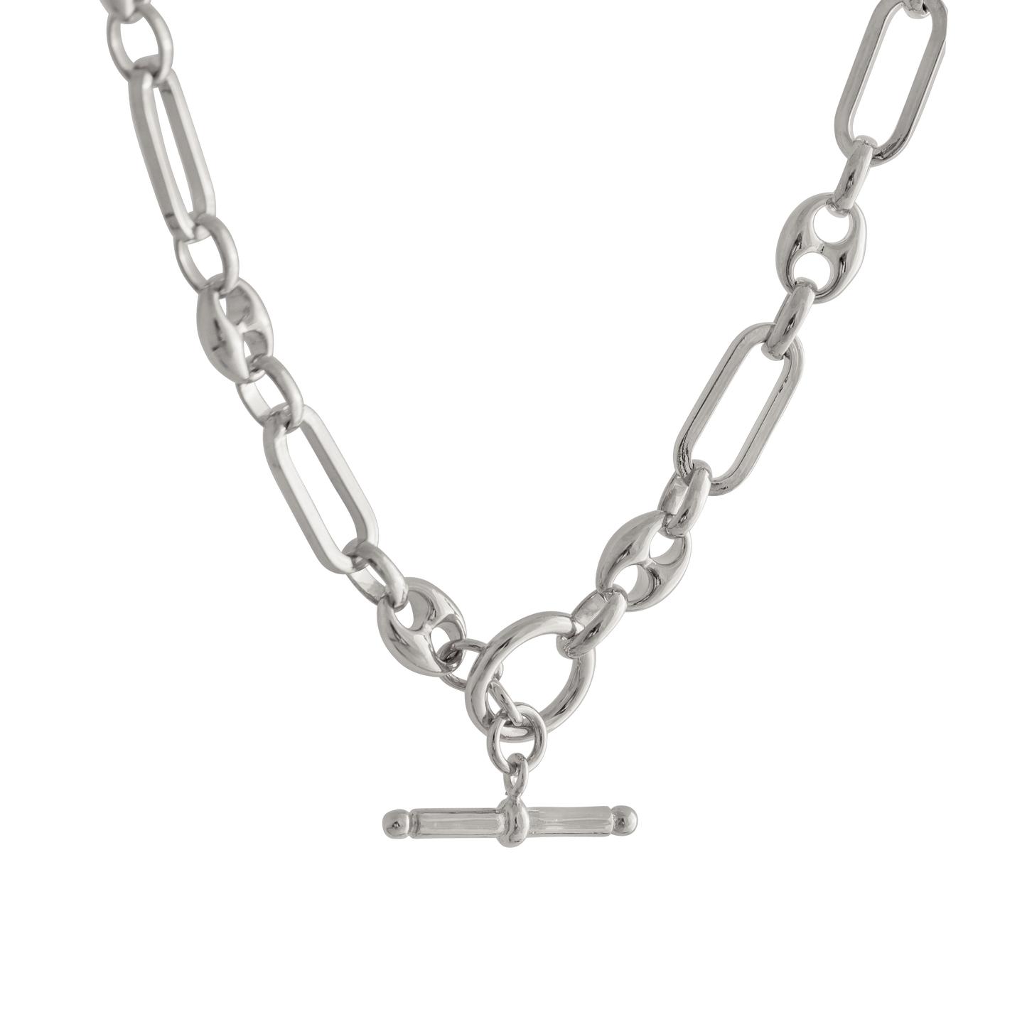 SILVER MIXED LINK T-BAR CHAIN NECKLACE